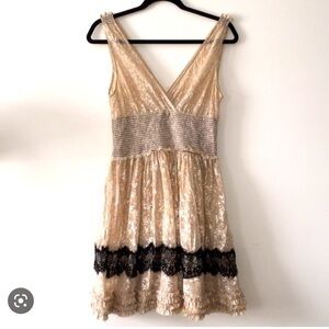 Vintage Dee People gold shimmer tulle and lace mini dress